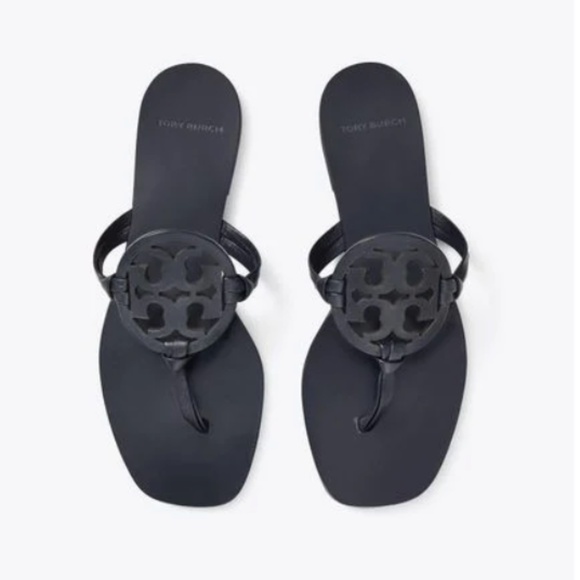 Tory Burch Miller Square-Toe Sandals in Navy - Picture 1 of 4